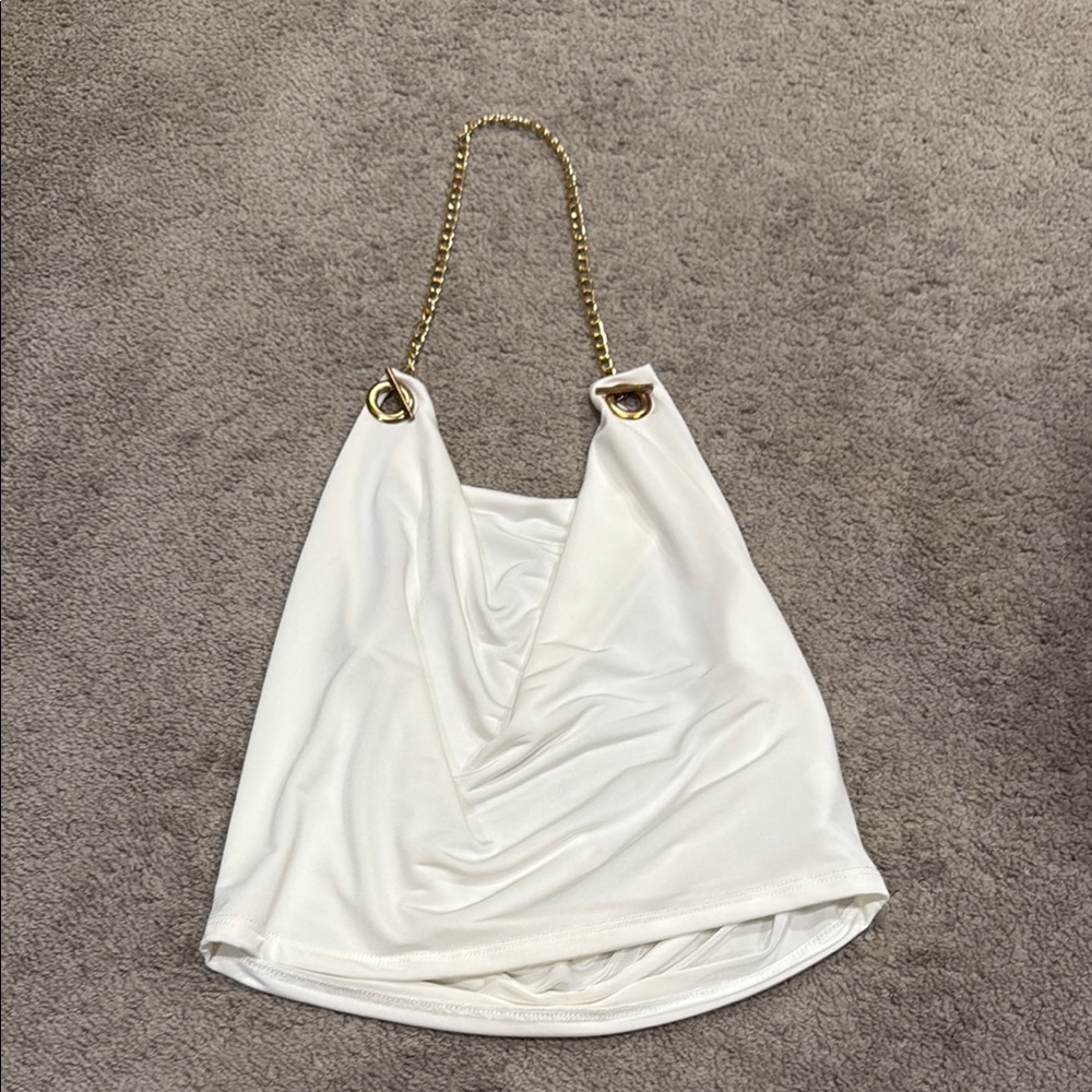 Windsor White Halter Top with Gold Chain